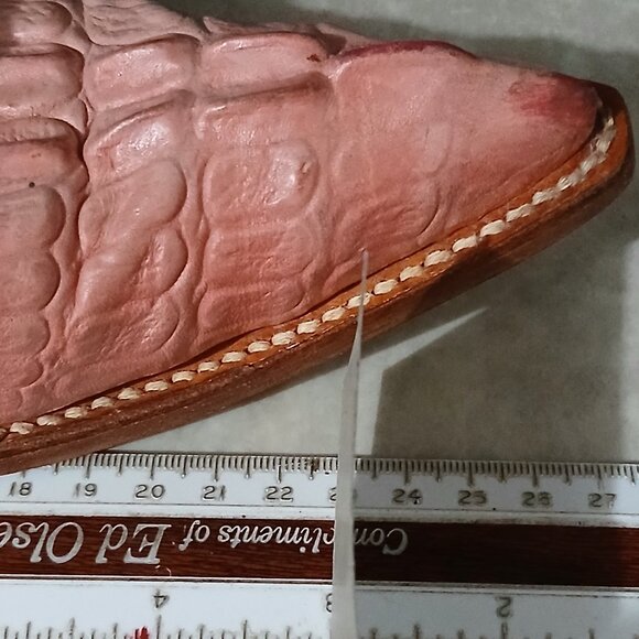 Pink Hornback Alligator SnipToe Boots Pink Roses Sewn on Cream Leather Sz 6 /23 - Picture 14 of 16
